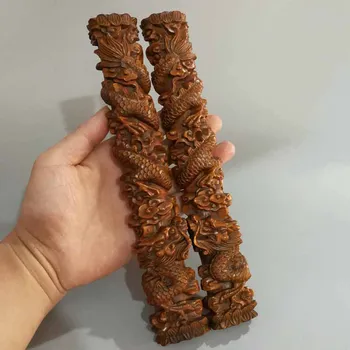 

Antique collection of old poplar wood carving Panlong Town ruler ornaments A pair of old material solid wood handmade