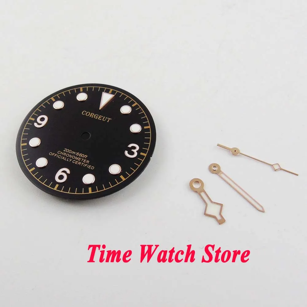 Fit ETA 2824 2836 MIYOTA 82 series movement 30.4mm black dial rose golden marks with hands D75 | Наручные часы