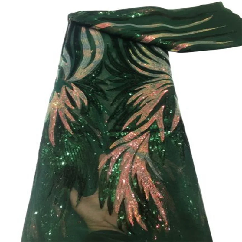 Зеленая/Золотая новейшая дешевая вышивка французская Тюлевая кружевная ткань с