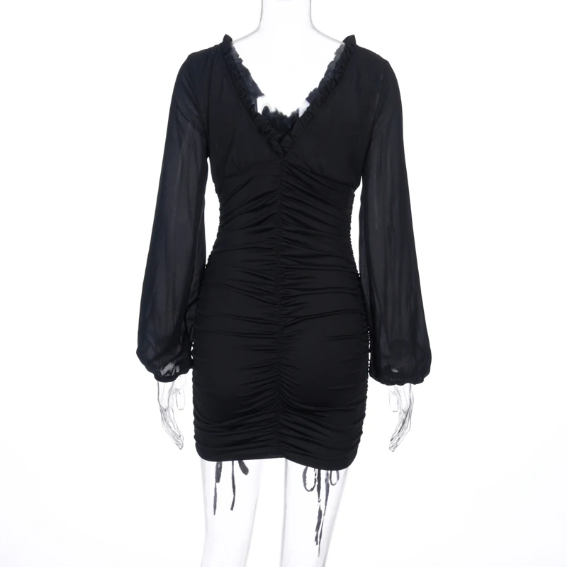 Hugcitar длинное мини-платье с рукавами-фонариками и v-образным вырезом, плиссированное платье в стиле пэчворк, Осень-зима, женское Вечерние Нарядные элегантное уличная одежда