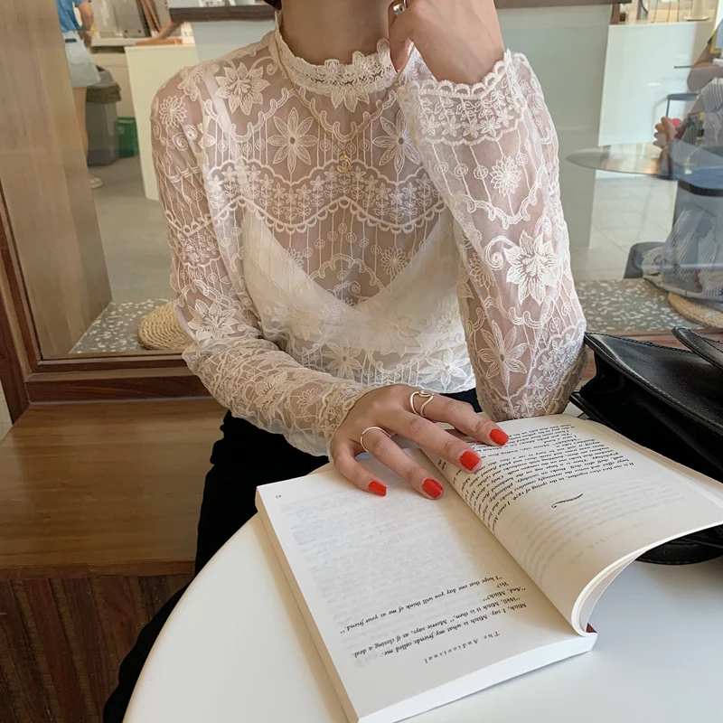 

Early Autumn Lace Up Hollow Out Shirt for Ladies Simple Solid Hollow Out Chic Fashion Shirt Elegant Fashion Shirt 2020 New Top