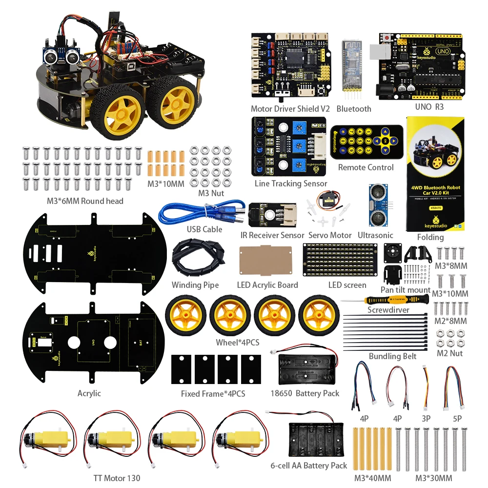 Keyestudio 4WD мульти BT робот автомобильный комплект Модернизированный V2.0 W/светодиодный дисплей для Arduino Robot Stem EDU/программируемый робот-автомобиль/DIY Kit