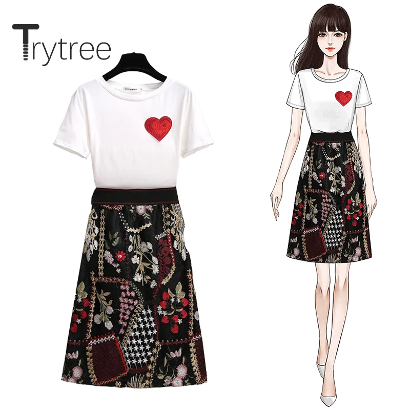 Комплект из двух предметов Trytree Женский Повседневный футболка с круглым вырезом