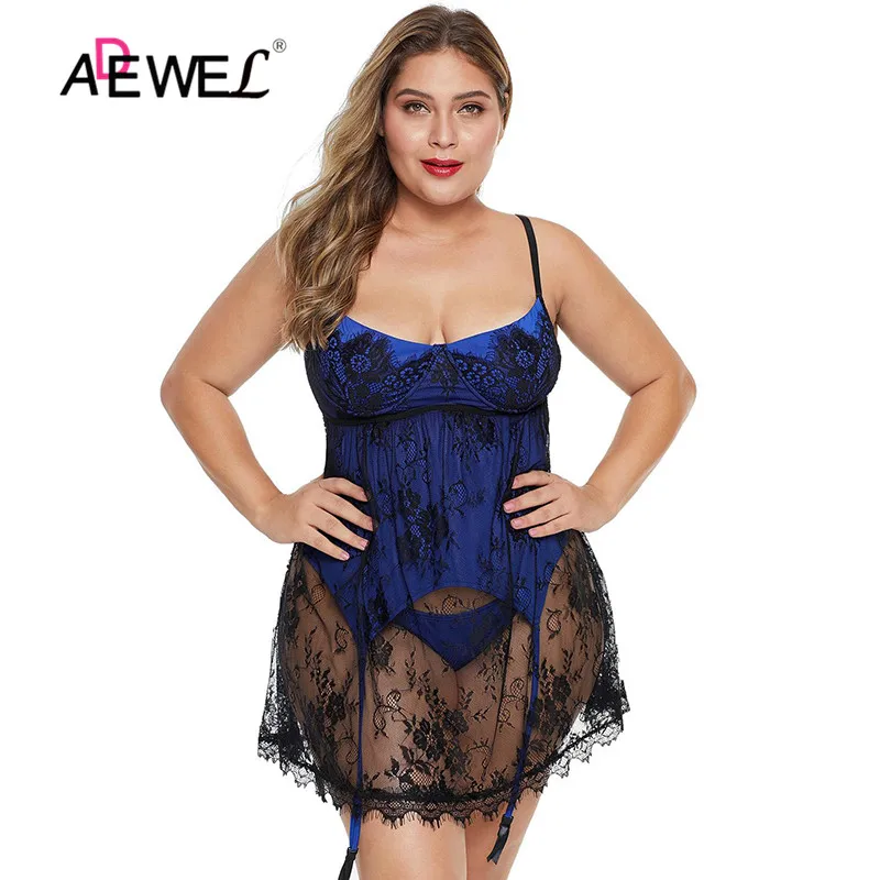 Комплект Babydoll размера плюс с кружевом для ресниц ADEWEL Набор голубые комбинезоны
