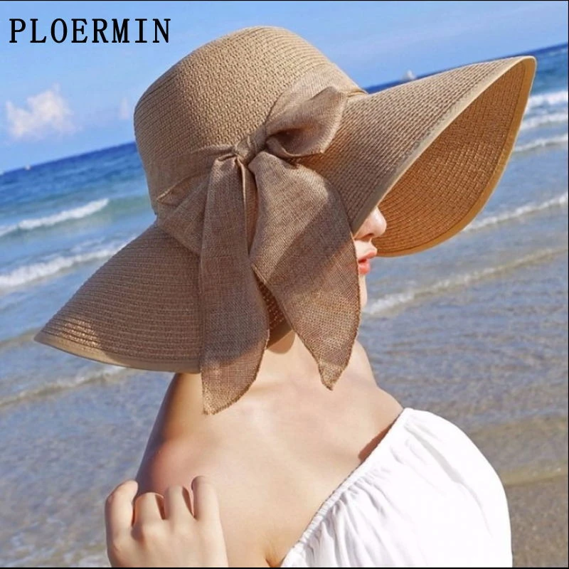 Sombreros de de ala ancha para mujer, sombrero sol grande con protección UV, Panamá, flexible, para playa, Verano|Sombreros de sol para - AliExpress