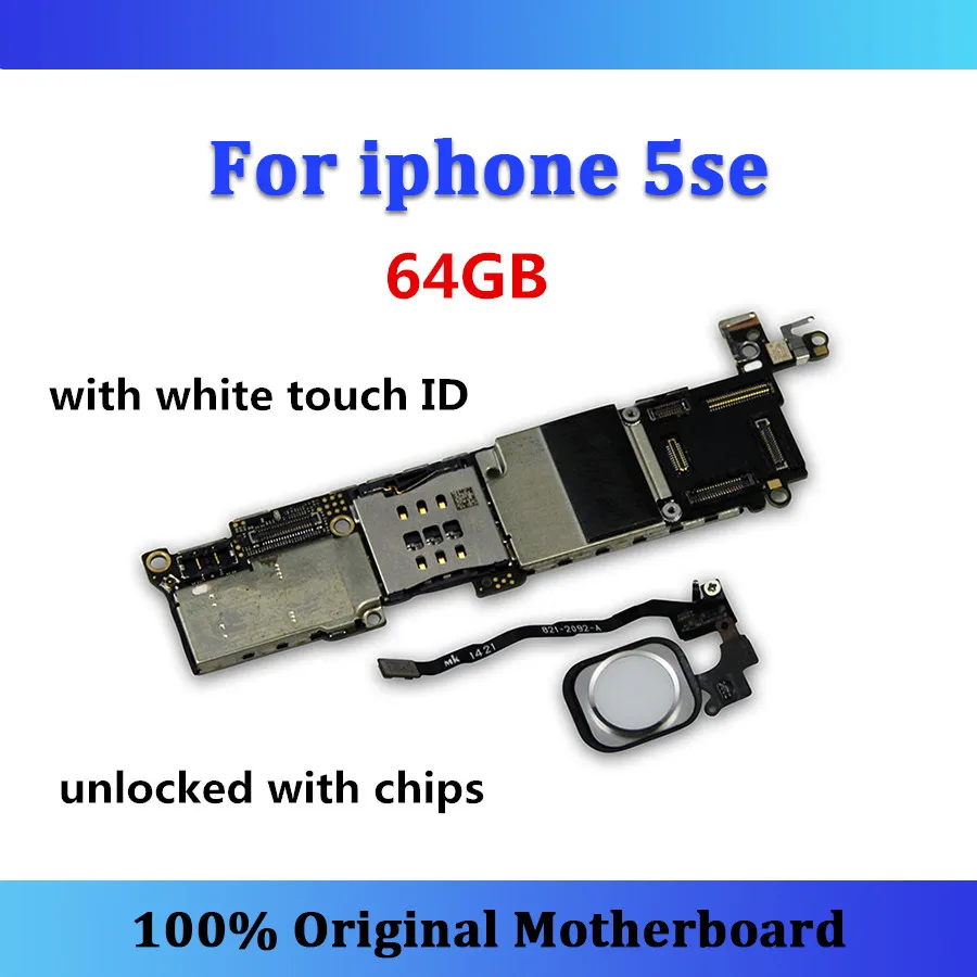 64GB-white Оригинальная разблокированная Логическая плата для iphone 5se материнская плата 32 Гб с сенсорным ID протестирована с полными ЧИПАМИ телефонной платы - Цвет: 64GB-white