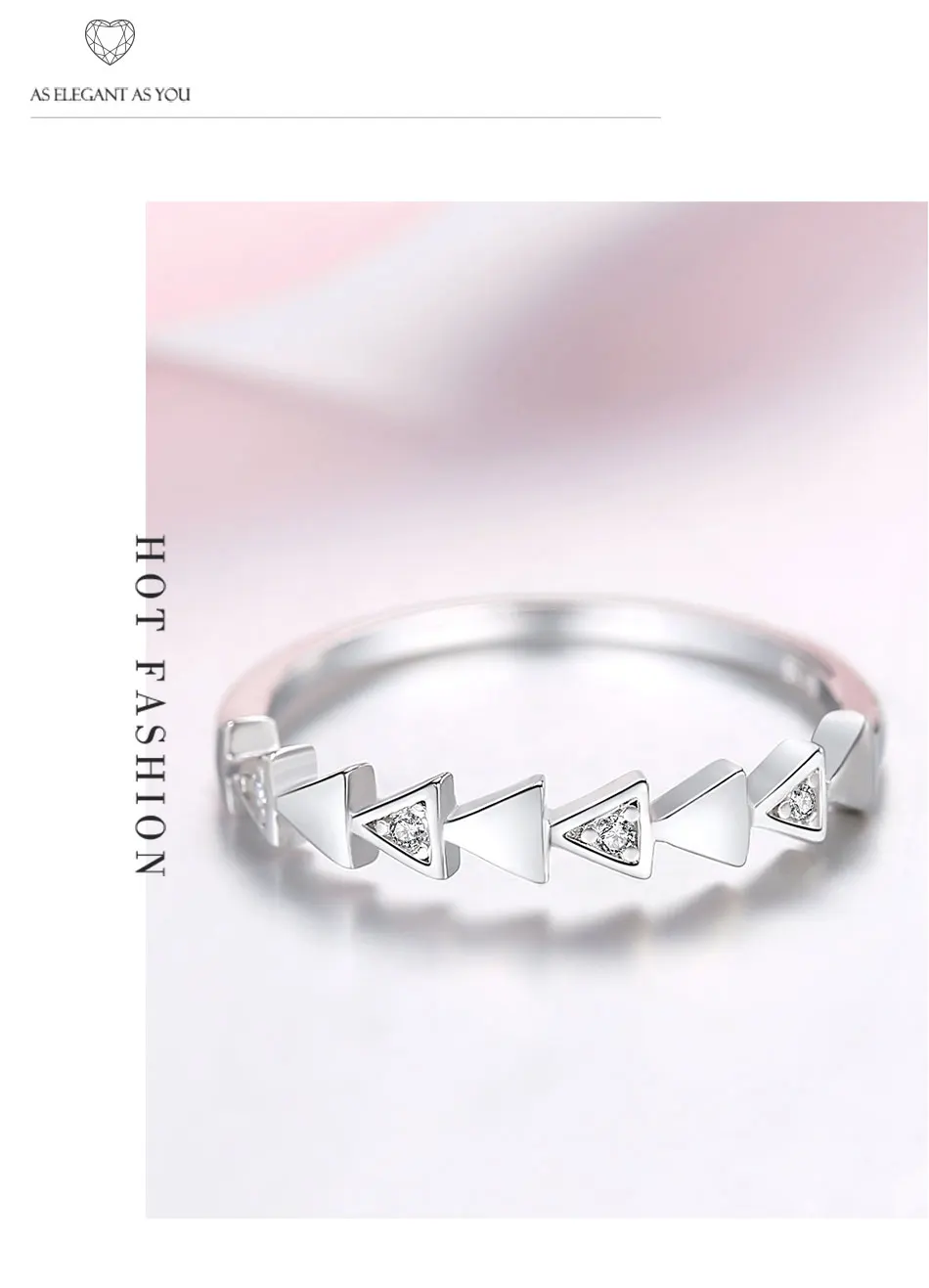 Подлинный eleshe 925 пробы Серебряное штабелируемое кольцо с геометрическим треугольником и кристаллами для женщин, модное ювелирное изделие для свадьбы