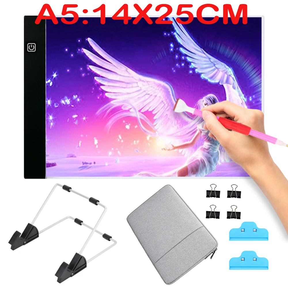 

Diamond Painting Cross Stitch Accessories Tool A5 LED Light Pad Tablet Storage Bag 5D Diamond Embroidery with bracket and clip