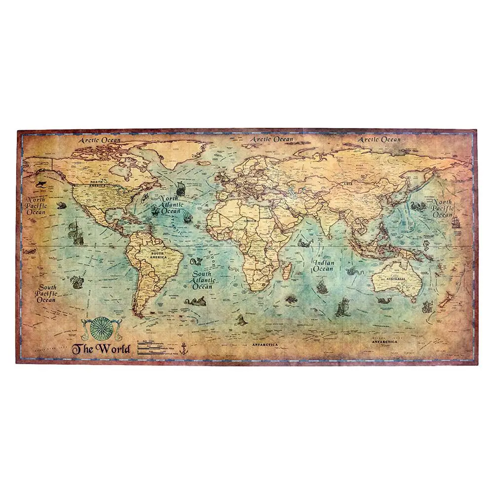Винтажная морская иллюстрация Морской Карта мира ретро художественная бумага картина дополнение постер для домашнего декора Настенная картина - Цвет: 100X51cm