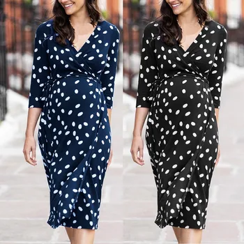 

Dress одежда для беременных Maternity Dresses Pregnancy Dress Summer Fashion Half Sleeve Dot Print V-neck Nursing Breastfeeding