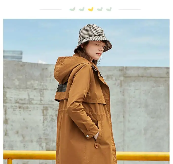 SEMIR Длинная ветровка женская с капюшоном хит цвет Талия для похудения Рабочая ветровка Свободная Волна крутая популярная модная куртка