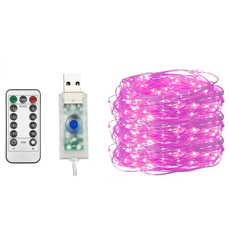A Pink Рождество 5 м/10 м/20 м Светодиодные сказочные огни USB батарея работает с пультом дистанционного управления Водонепроницаемый Серебряный провод мерцающие гирлянды - Испускаемый цвет: A Pink