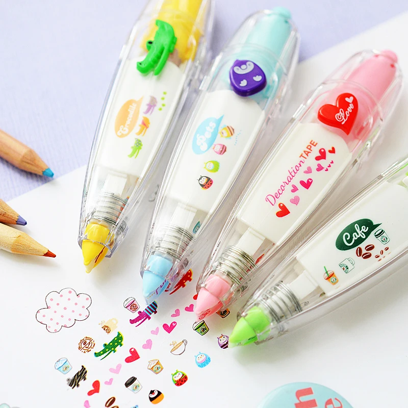 

Cartoon Floral Sticker Tape Pen Funny Kids Stationery Notebook Diary Decoration Tapes Label Sticker Paper Decor for Children Toy