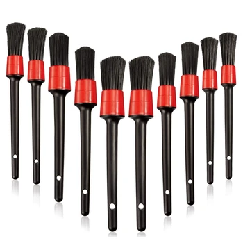 

10 Pieces Interior Brushes Boar Hair Plastic Handle Automotive Detail Brushes Car Engine Brush Cleaner, 5 Sizes