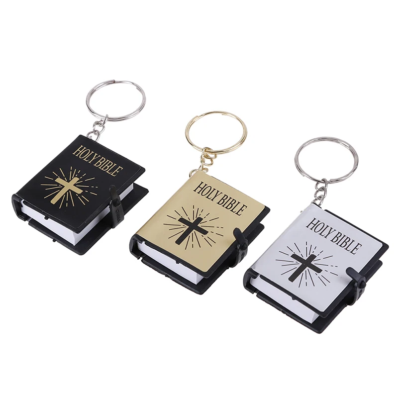 1Pc Mini English Holy Bible Keychain Key Ring 4*3.4*1.1cm 3 Colors