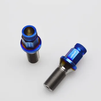 

High performance burnt blue color longer head 60 degree cone seat septangle anti-theft Gr.5 titanium lug bolts M14*1.25*28mm