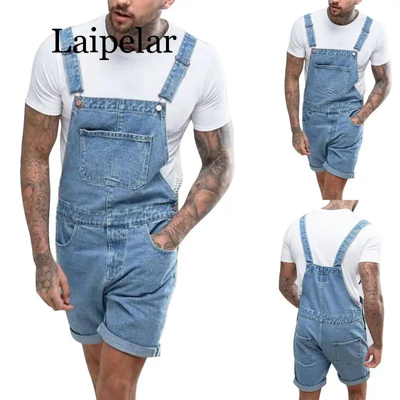 

Adisputent Summer Men's Ripped denim shorts Vintage Distressed Bib Overalls Male Casual Suspender trousers Playsuit Plus Size