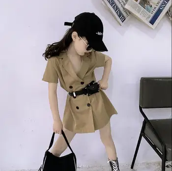 

2020 Korean style girls dress with belt bag fashion cotton summer girls dresses 4-10 years F108