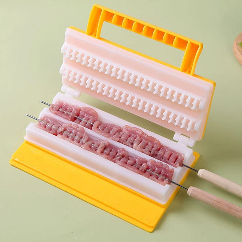 Barbecue Skewers Double Row BBQ Meat Skewer Machine Multifunctional Reusable Plastic BBQ Skewer Maker Kebab Tool Kitchen Accessories Camping