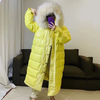 

Wear both sides Real Fur Collar Winter Down Coat Women 90% White Duck Jacket Long Parka Hooded Female Warm Windproof Coats YR105