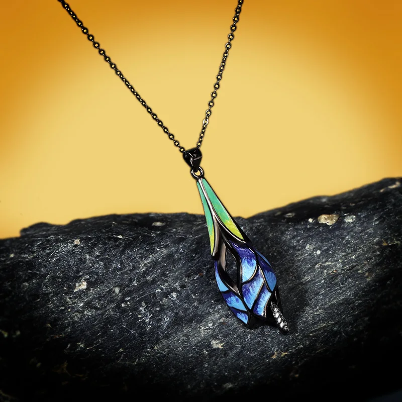 2023 New Dream Color Blue Lotus Necklace Ethnic Elegant Ladies 925 Silver Necklace Handmade Enamel Ladies Jewelry Charm Necklace - Image 3