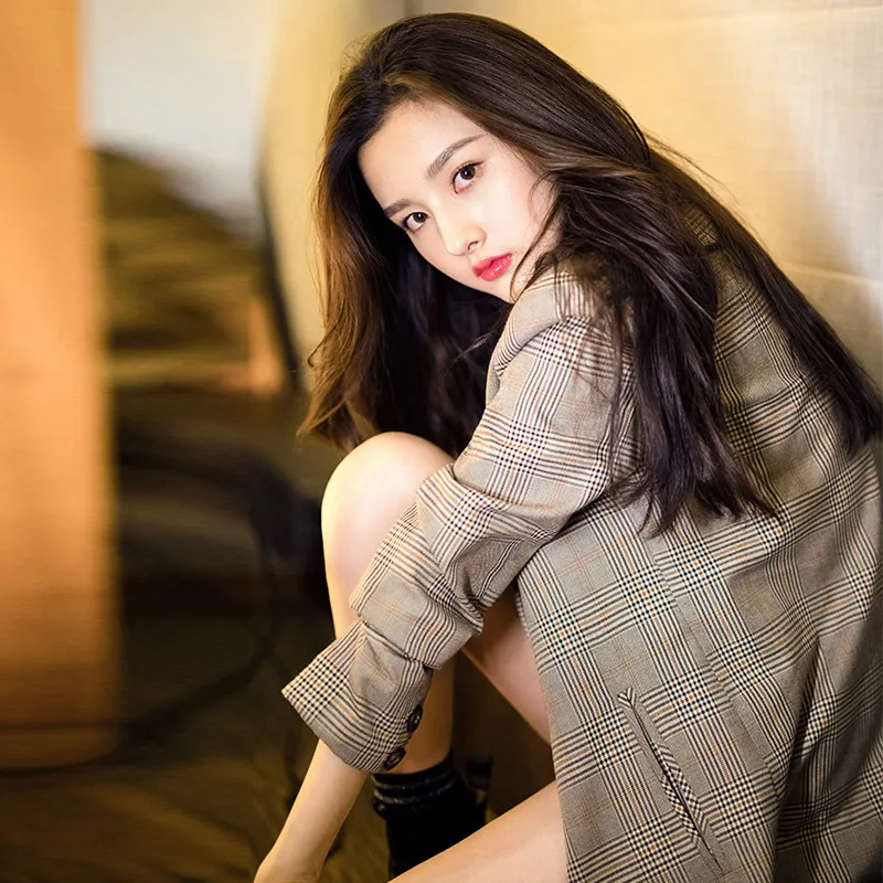 

Retro Plaid Suit Jacket Women's Korean-style 2019 Summer New Style Casual Loose-Fit CHIC Small Suit Pattern Suit