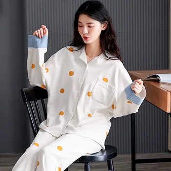 

Winter Pajamas For Women Sleepwear Cotton Ladies Pajamas Set Long Sleeves+Pants Printed Nightwear Cardigan Pijama Pyjama