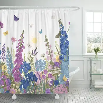 

Fabric Decorative Shower Curtain Curtains Set with Hooks Lovely Garden Vintage Spring and Summer Garden Flowers Floral Boho