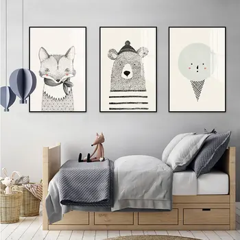 

Scandinavian Style Bear Poster For the Nursery Canvas Painting Animal Cartoon Prints On Wall Art Picture For Children Room Decor
