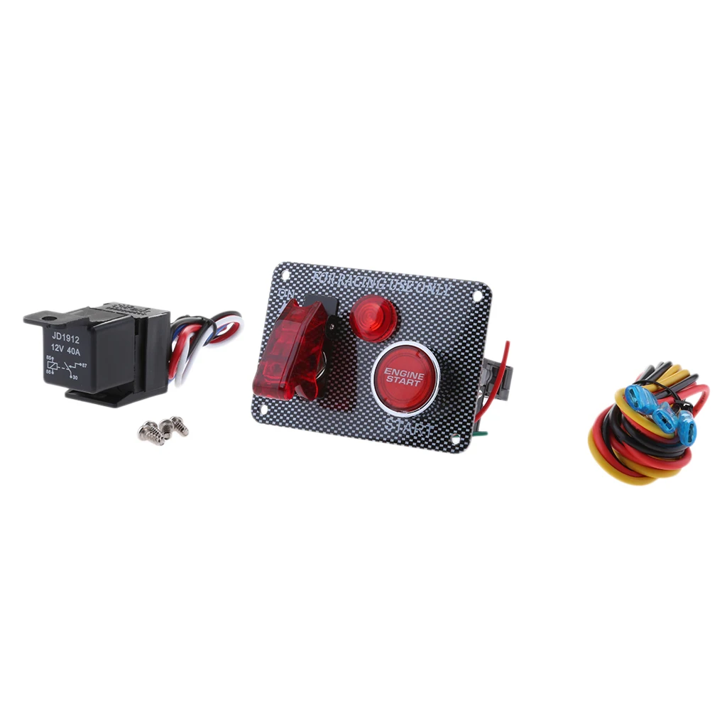DC 12V Ignition Switch Panel 3 Position Engine Start Push Button LED Toggle for Racing Car Truck (Red)