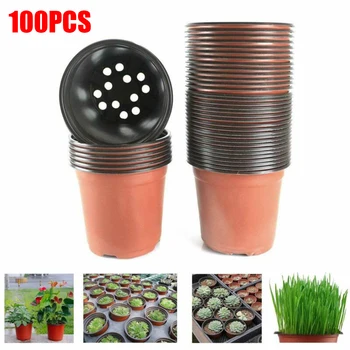 

100pcs Plastic Round Flower Pot Terracotta Nursery Planter Home Office Decor Green Plant Artificial Refinement Garden Tools