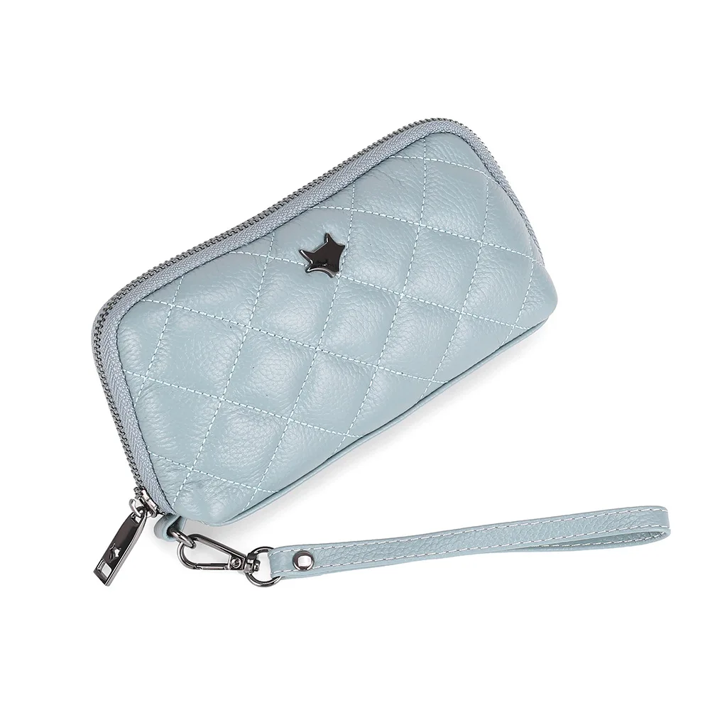 Light Blue Брендовый Алмазный клатч с решеткой, кошелек для женщин, натуральная кожа, длинный чехол для телефона, клатчи, высокая емкость, ремешок на запястье, кошелек, сумка - Цвет: Light Blue