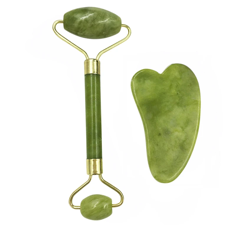 green 2pcs Массажер для лица продукты для похудения средства для шеи тела Gua Sha забота о здоровье Релаксация лица нефрит для массажа роликовые инструменты для релаксации лица - Цвет: green 2pcs