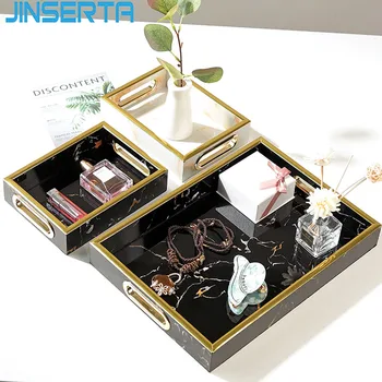 

JINSERTA Marbled Resin Serving Tray Jewelry Display Plate Cosmetic Organizer Luxury Dessert Fruit Plate Tea Coffee Decor Tray