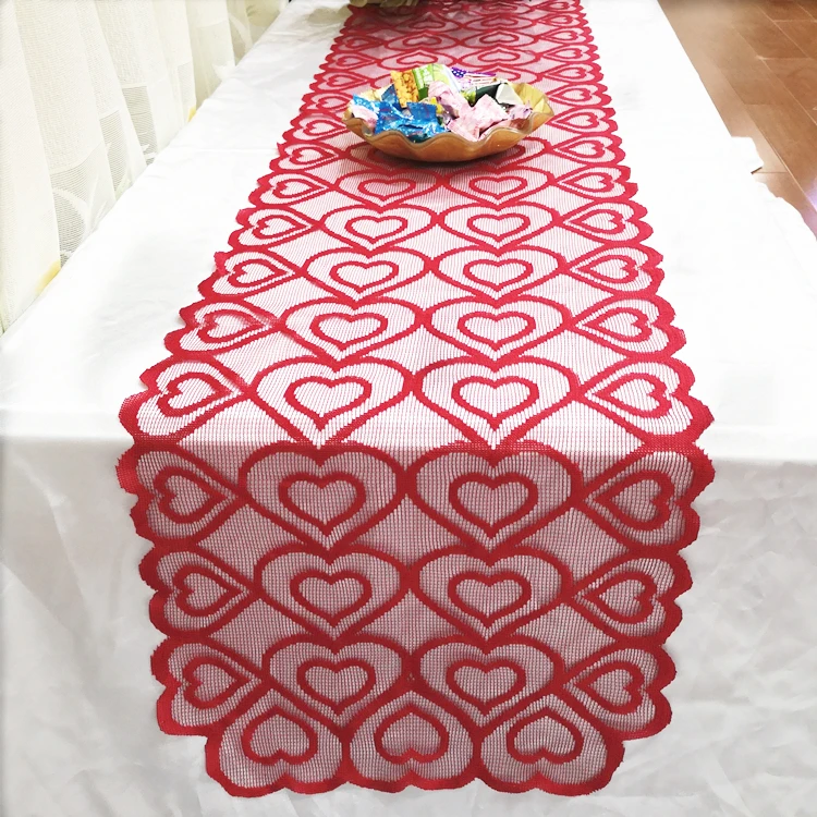 40x180 см кружевная Рождественская скатерть с принтом в виде сердца, скатерть для свадебной вечеринки, банкета, украшения для дома, современный домашний текстиль - Цвет: Красный