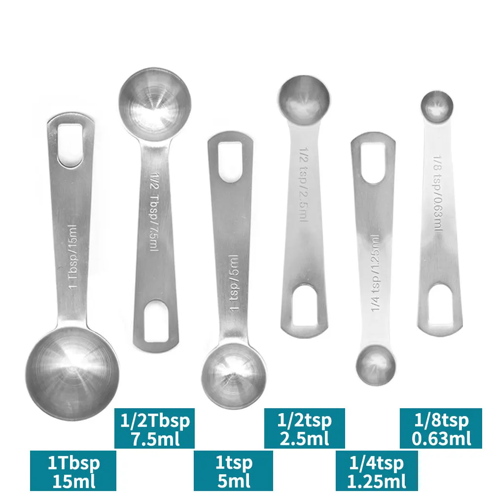 6pcs Цифровые кухонные мерные ложки, набор из нержавеющей стали для специй, кофейные металлические мерные ложки с блендером и линейкой - Цвет: 6pcs
