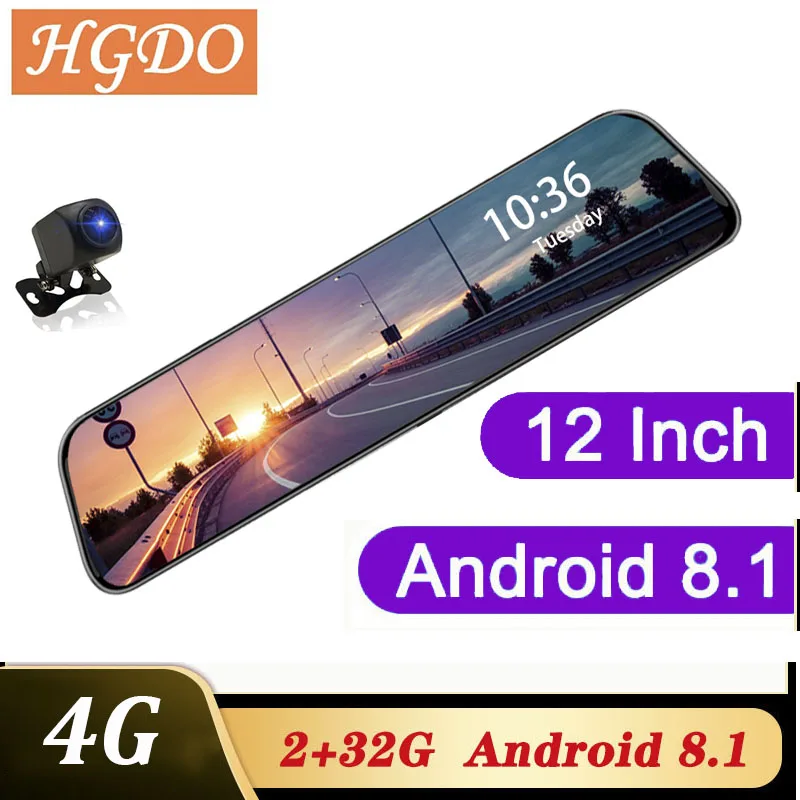  HGDO 4G 12 inch Dash cam Dual lens rearview mirror Car dvr Android 8.1 2+32G ADAS Navigation Full H