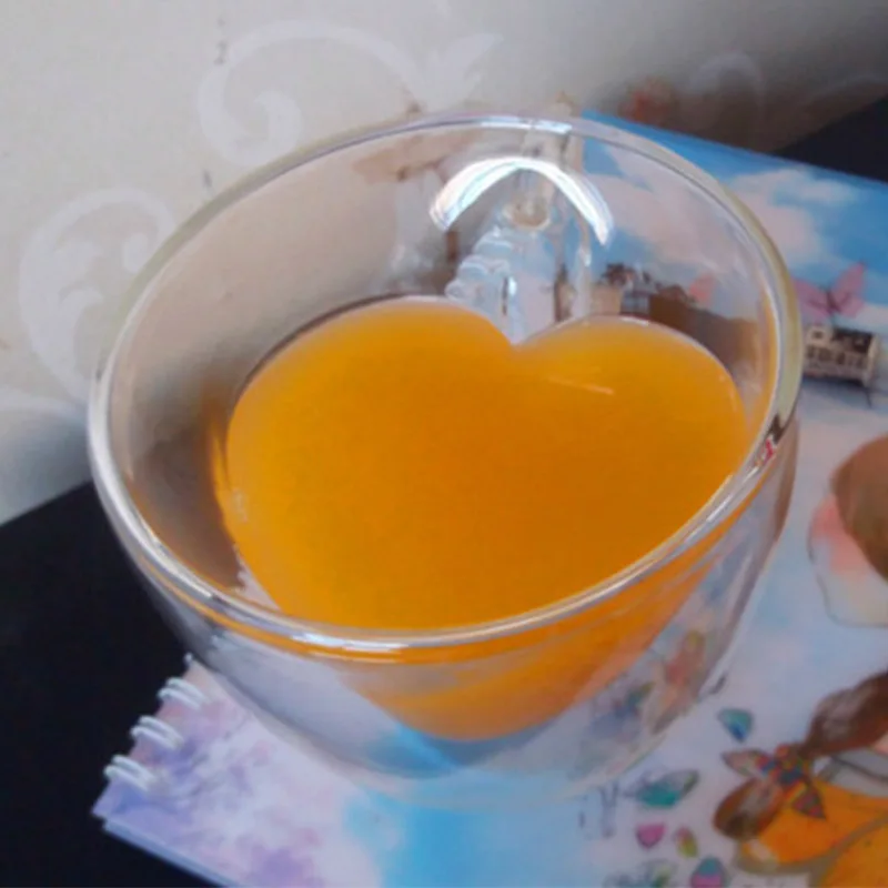 Стеклянная кружка в форме сердца для лимонного сока чашка стаканы пар стеклянная