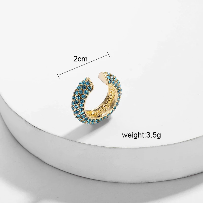 Colorful Rhinestone paved earcuffs without hole Rainbow Ear Cuff C shape no piercing nickel free clip on earrings - Окраска металла: Blue-green