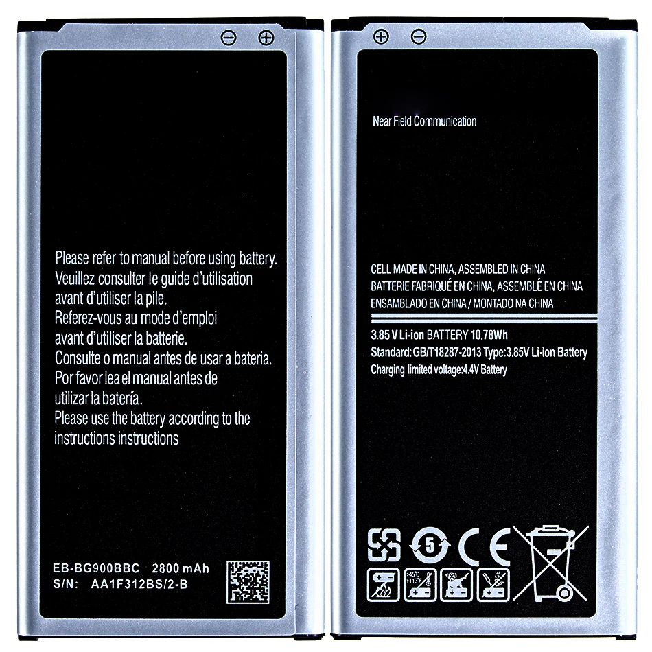 Phone Battery For Samsung Galaxy S5 Batteria 2800mah S 5 EB-BG900BBC EB-BG900BBE SM-G900 G900 G900F G900S | Мобильные телефоны и