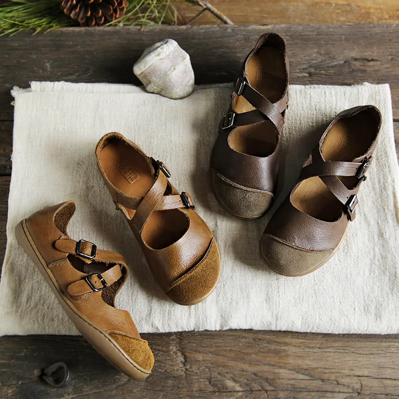 

(35-42) IMTER Ballerinas Women Barefoot Flat Shoes women Genuine Leather Buckle Strap Ladies Shoes Flat Soles (5188-9)