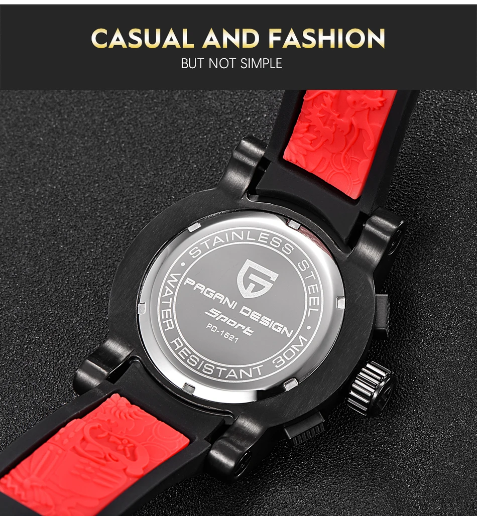 Top Brand Hot Men Quartz Watch PAGANI DESIGN Chinese Dragon Calendar Silicone Strap Multifunction Chronograph Waterproof Watch