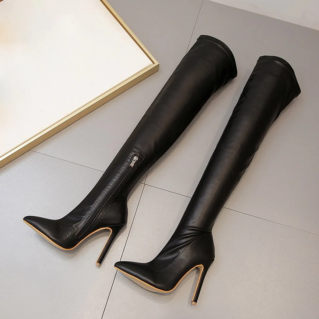 Г. Новые осенне-зимние сапоги женская обувь выше колена, высокие сапоги-трубы с острым носком высокие сапоги до бедра для ночного клуба# O19