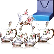 Высококачественная эмалированная чашка для воды, чайник, набор креативных цветочных чайных чашек, женский маленький свежий стеклянный практичный подарок