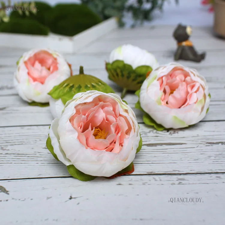 Peach 100 штук diy Искусственные европейские пионы и камелии шелковые головки цветов Свадебные настенные украшения гирлянды фотостудия D65 - Цвет: Peach