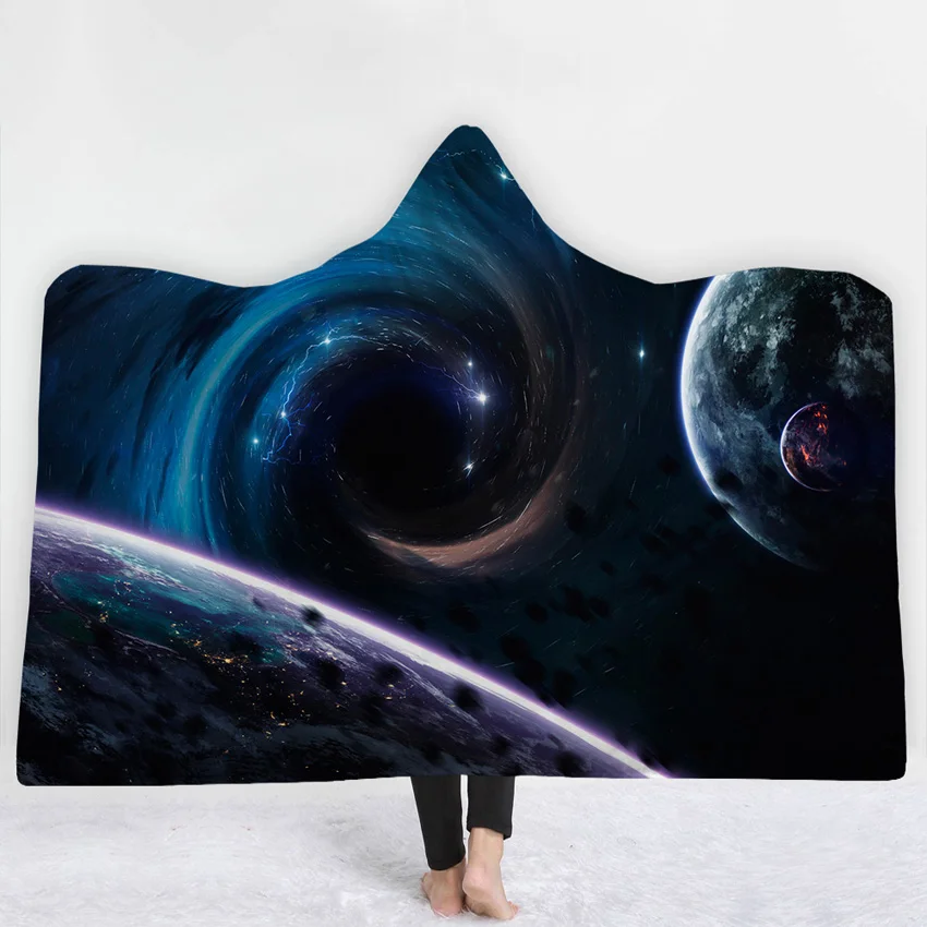 Pattern 6 WHQ Universe одеяло с капюшоном зимнее теплое покрывало с черным отверстием, напечатанное мягкое короткое пуховое носимое теплое одеяло Joyous Cobija Cobertor - Цвет: Pattern 6