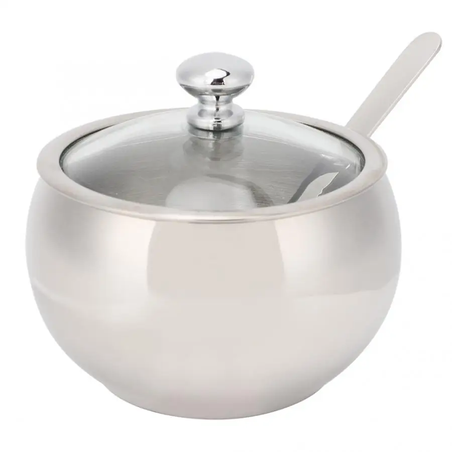 Stainless Steel Seasoning Pot with Spoon Household Seasoning Cans Spice Container Jar Kitchen Accessories