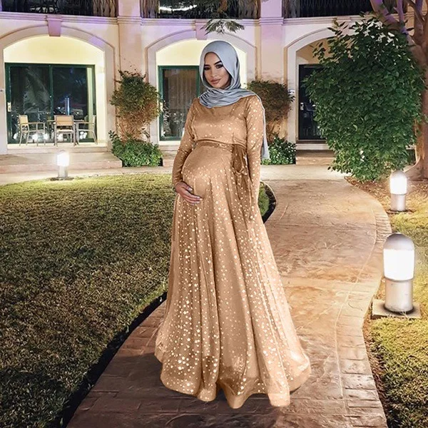 Размера плюс мусульманское платье абайя Дубай Кафтан Малайзия кимоно кардиган мусульманский хиджаб платье турецкая исламская одежда - Цвет: Золотой