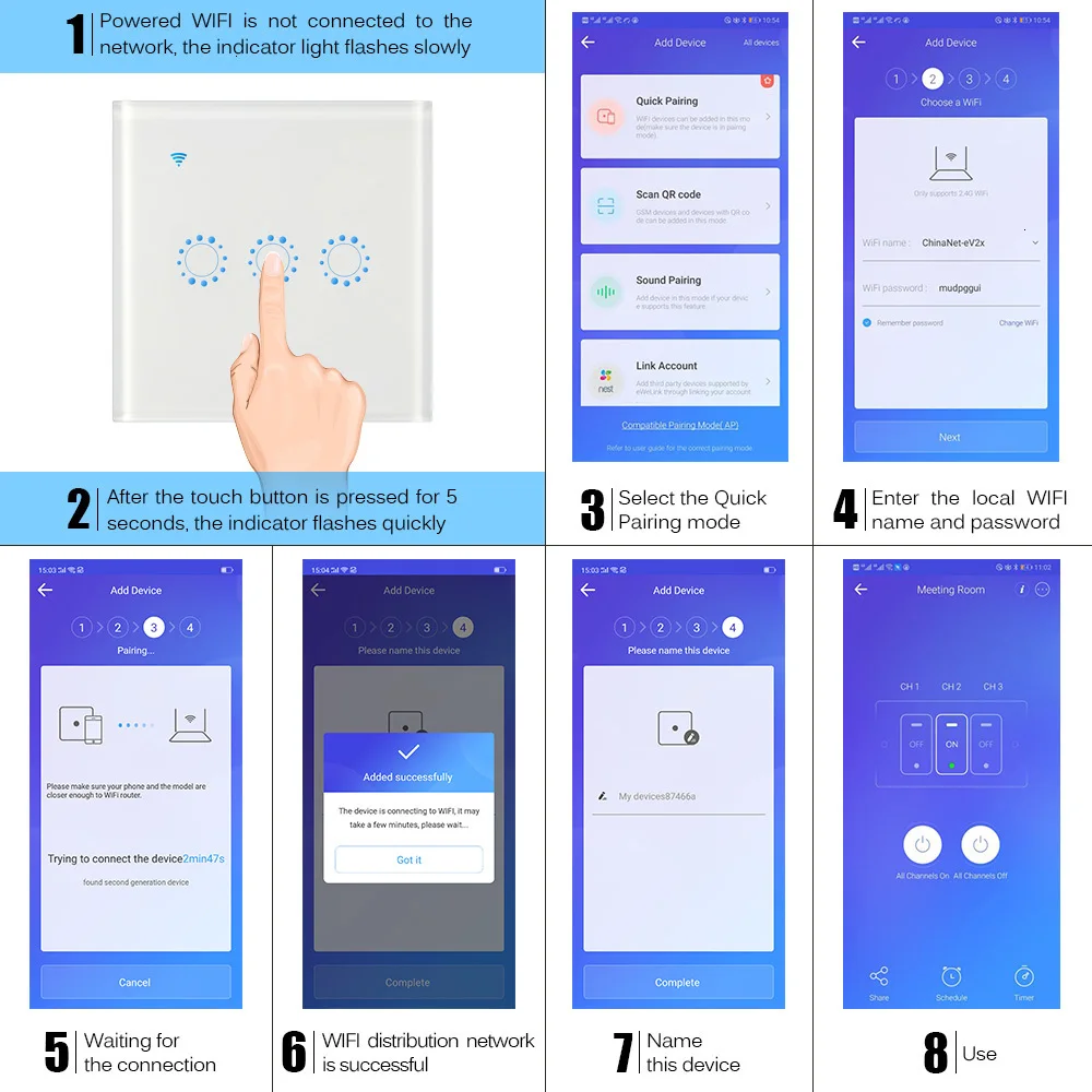 US/EU/AU Standard Touch Switch Smart Light Switch Panel Wall interruptor 1/2/3 Gang wifi Voice Work with Alexa Google Home APP