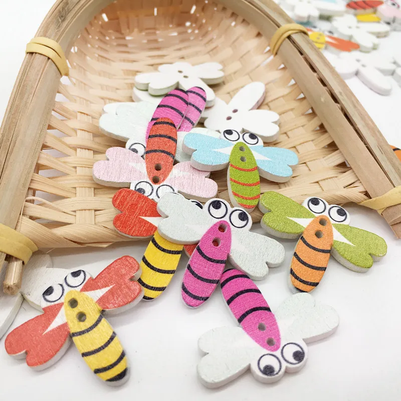 100PC Wooden Buttons Mix Animals Bee Sewing Accessories 2 Holes Wood Decorative Scrapbooking Sewing Buttons